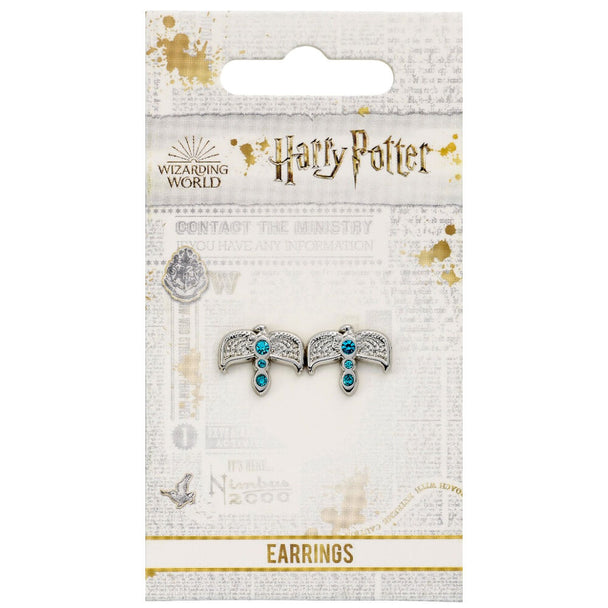 Boucles d'oreilles Diadème Harry Potter en alliage argenté avec détails en cristal, vue de face sur fond blanc