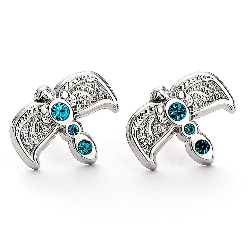 Détail des boucles d'oreilles Diadème Harry Potter montrant la finesse des cristaux et la finition argentée