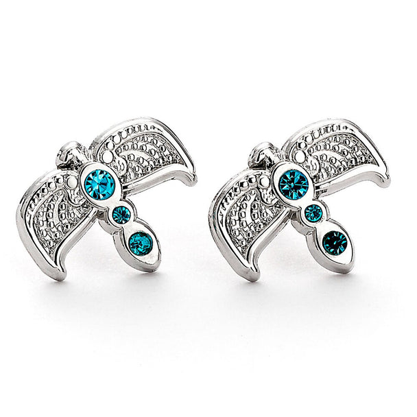Détail des boucles d'oreilles Diadème Harry Potter montrant la finesse des cristaux et la finition argentée