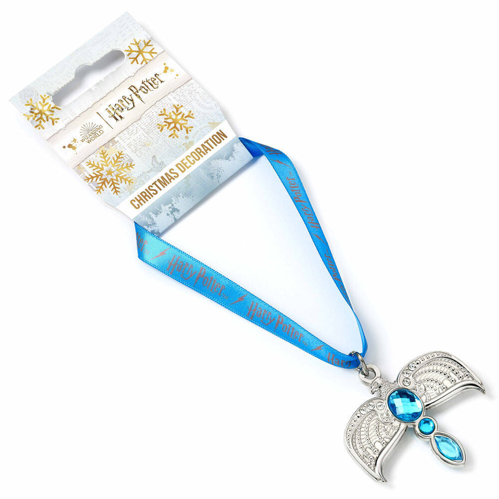 Ornement Diadème Harry Potter suspendu à un sapin de Noël, montrant l'effet scintillant des cristaux dans la lumière.