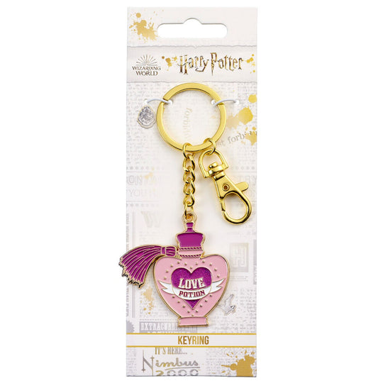 Vue rapprochée du porte-clés Potion d'Amour Harry Potter montrant la finition brillante et le métal doré