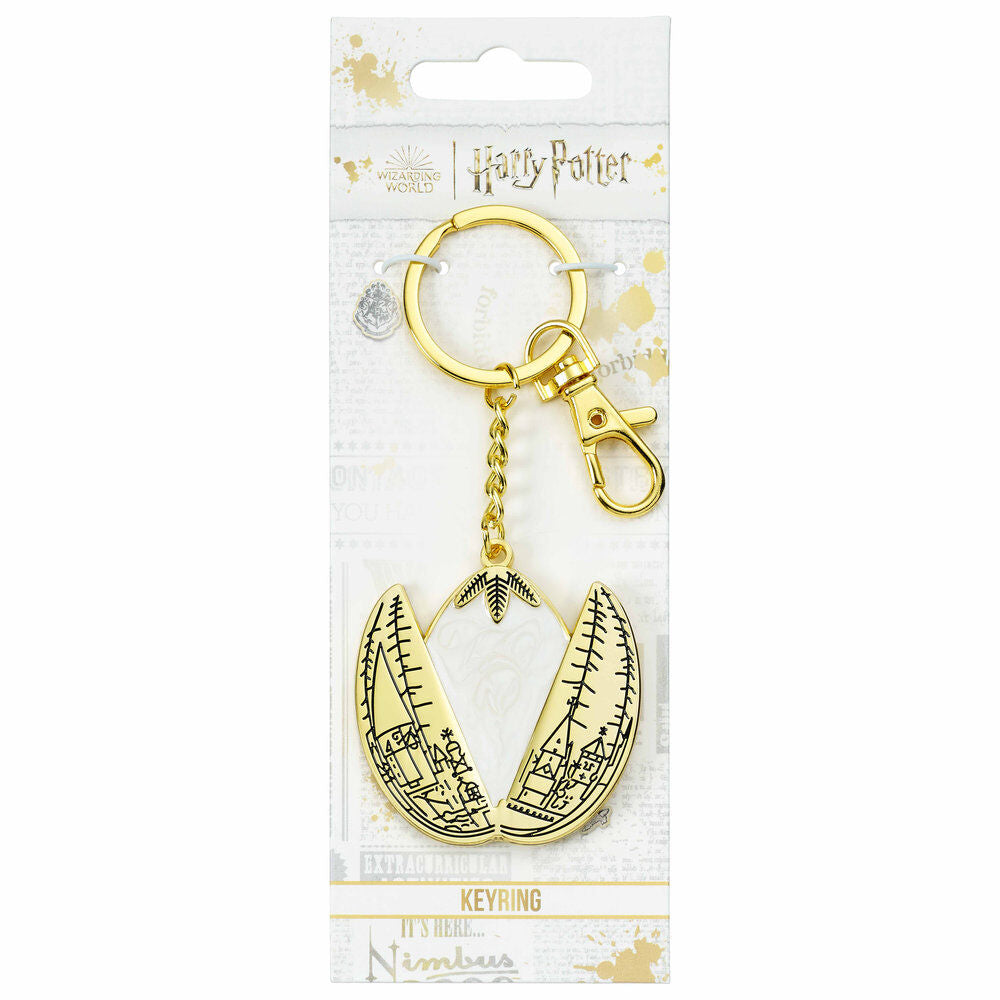 Porte-clés œuf d'or Harry Potter en alliage de zinc avec finition dorée, vue de face détaillée