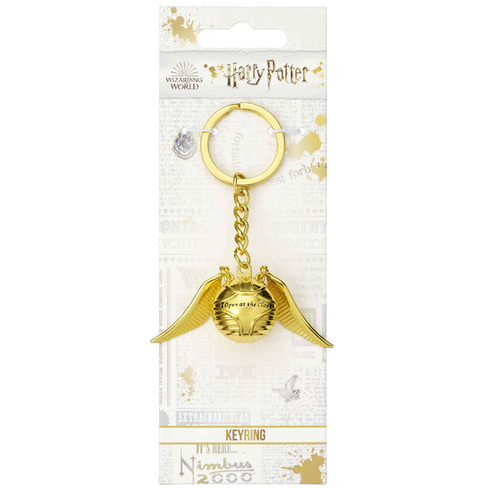 Détail du porte-clés Golden Snitch montrant l'inscription "open" et la finition métallique brillante