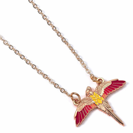 Vue rapprochée du fermoir du collier Harry Potter Phénix Fawkes, mettant en évidence la robustesse et la sécurité de l'attache.