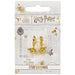 Détail des boucles d'oreilles Golden Snitch en alliage de zinc, présentation sur fond blanc avec finition dorée brillante