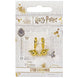 Détail des boucles d'oreilles Golden Snitch en alliage de zinc, présentation sur fond blanc avec finition dorée brillante