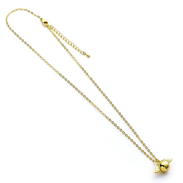 Collier Harry Potter avec pendentif Golden Snitch dorée sur fond blanc, chaîne fine de 40 cm
