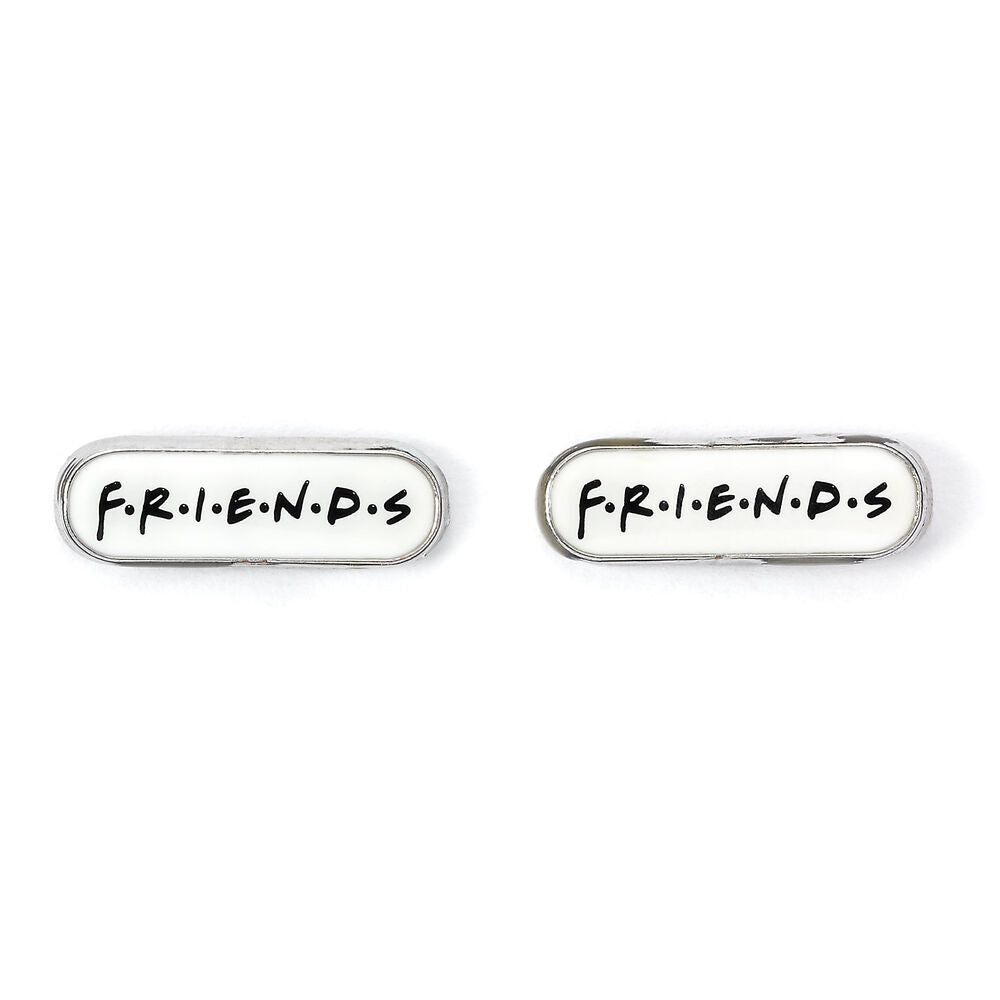 Boucles d'oreilles logo Friends argentées, détails fins visibles