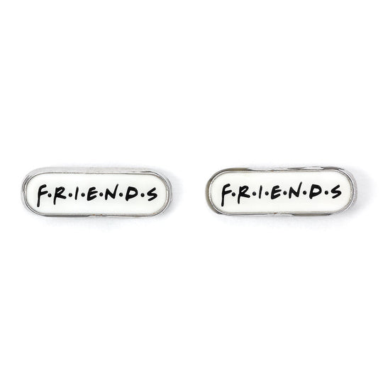 Boucles d'oreilles logo Friends argentées, détails fins visibles