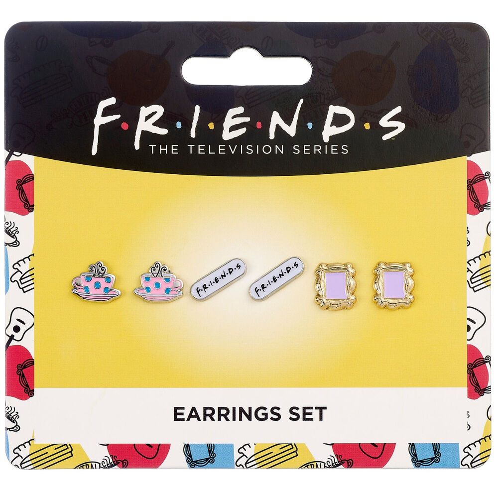 Paire de boucles d'oreilles tasse Central Perk Friends argentée sur fond blanc