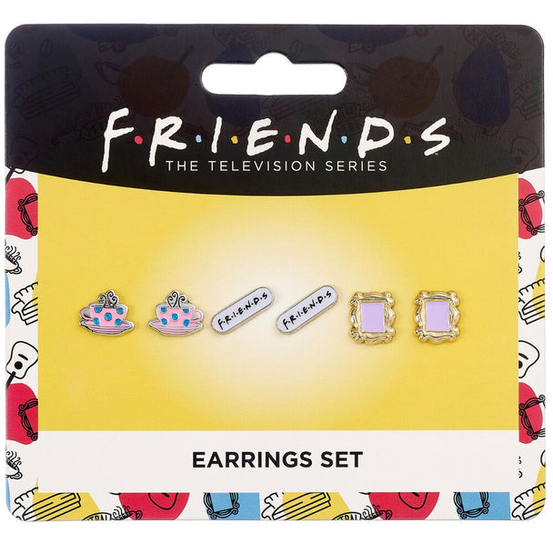 Paire de boucles d'oreilles tasse Central Perk Friends argentée sur fond blanc