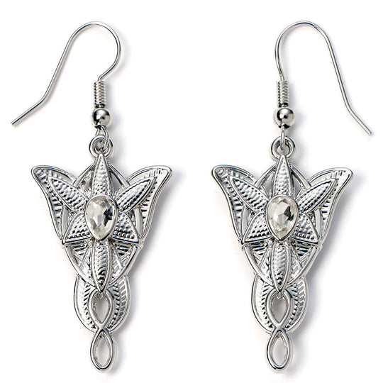 Image des boucles d'oreilles Evenstar portées, illustrant leur taille et leur élégance lorsqu'elles sont associées à une tenue.