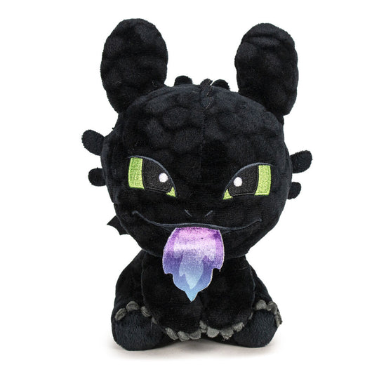 Figurine Toothless Plasma de 30 cm issue du film How To Train Your Dragon, réalisée par PLAY BY PLAY, montrant le dragon noir en position dynamique.