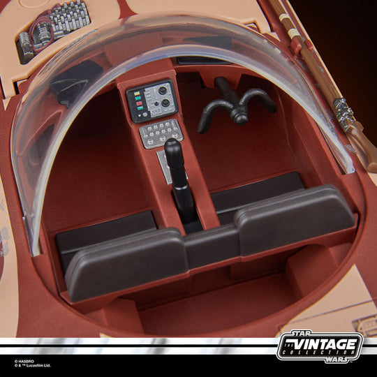 Vue arrière du Landspeeder montrant les détails techniques et design