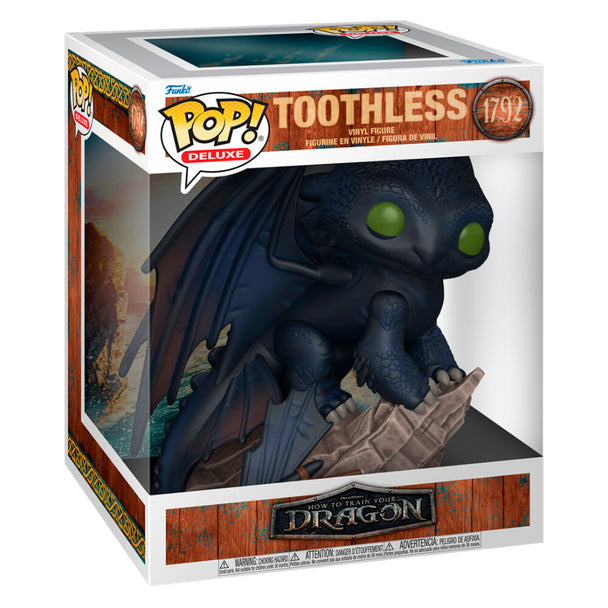 Emballage de la figurine Funko POP Deluxe Toothless, montrant la boîte collector avec le logo How to Train Your Dragon.