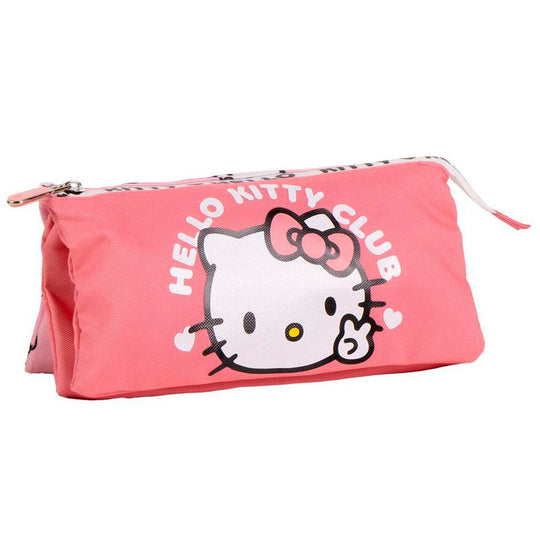 Trousse triple Hello Kitty CERDÁ vue de face avec fermeture éclair, dimensions 22,5x2x1 cm
