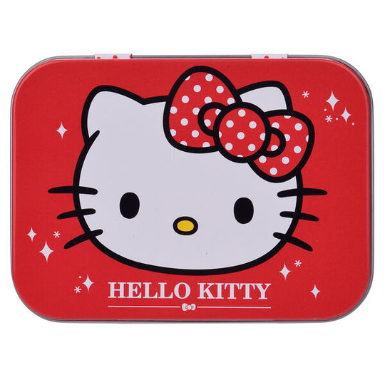 Boîte métallique Hello Kitty TAKE CARE vue de face avec 24 pansements à l'intérieur