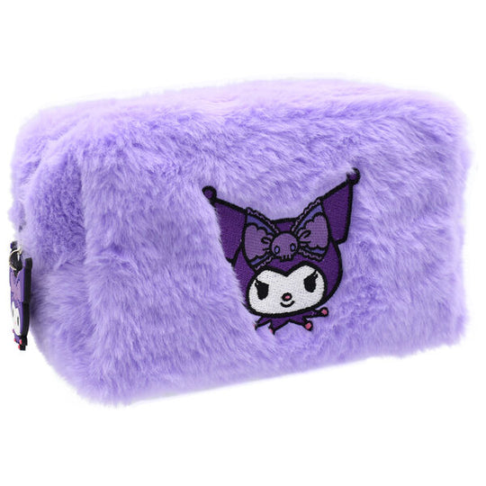 Trousse vanity peluche Hello Kitty et Kuromi de la marque TAKE CARE, vue de face avec fermeture zippée