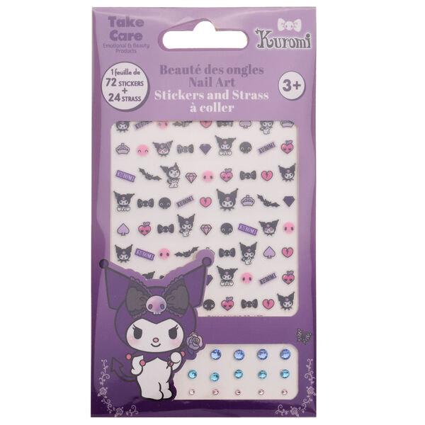 Blister de stickers Hello Kitty et Kuromi de la marque TAKE CARE, présentant une variété de personnages et de motifs kawaii pour la décoration.