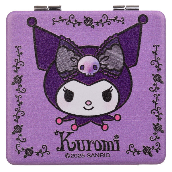 Miroir de poche Hello Kitty Kuromi fermé avec design coloré sur fond blanc
