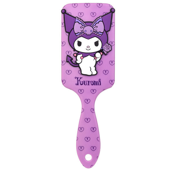 Brosse à cheveux Hello Kitty Kuromi, vue de face, montrant le design détaillé des personnages et la qualité des poils souples.