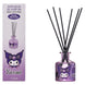 Vue rapprochée du désodorisant mikado Hello Kitty Kuromi 50ml avec packaging coloré
