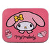 Boîte de pansements en métal Hello Kitty et My Melody, vue de face, montrant les personnages souriants et le logo de la marque TAKE CARE.