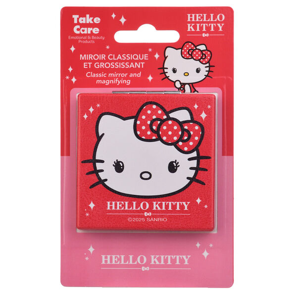 Vue rapprochée du miroir intérieur clair du miroir de poche Hello Kitty TAKE CARE