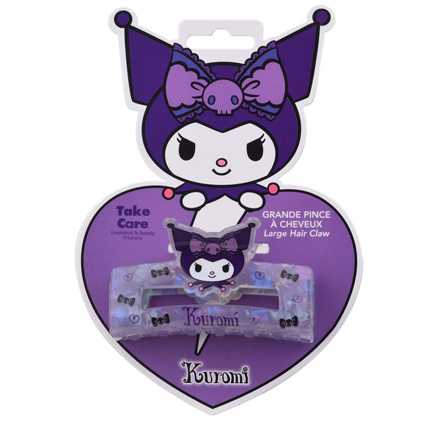 Zoom sur le design kawaii de la pince à cheveux Hello Kitty Kuromi TAKE CARE
