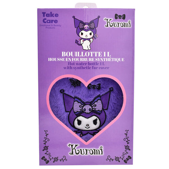 Détail du tissu doux et motifs Hello Kitty Kuromi sur la bouillotte TAKE CARE