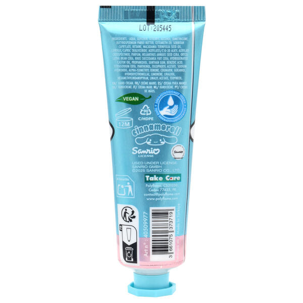 Vue rapprochée de la texture légère et onctueuse de la crème mains Hello Kitty & Cinnamoroll