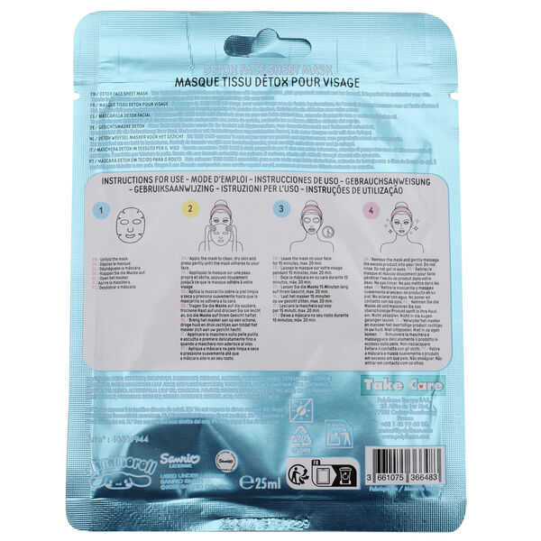 Vue rapprochée du masque facial Hello Kitty Cinnamoroll prêt à être appliqué sur le visage