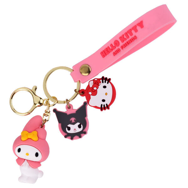 Porte-clés 3D My Melody rose vif accroché à un sac à dos en tissu résistant