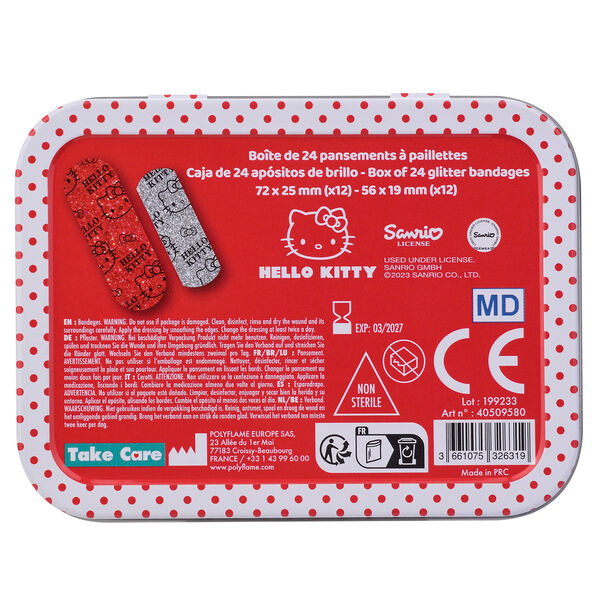 Pansements individuels Hello Kitty sortant de la boîte métal compacte