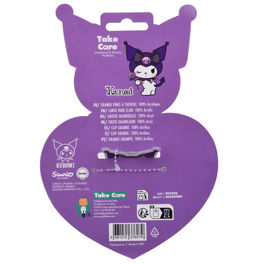 Pince à cheveux Hello Kitty Kuromi portée dans une coiffure élégante et stylée