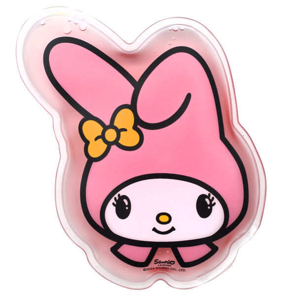 Vue rapprochée du chauffe-mains Hello Kitty My Melody montrant les détails du design coloré