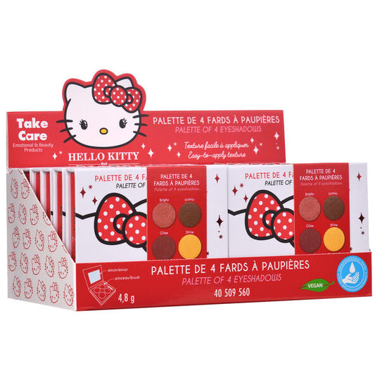 Présentation de la palette Hello Kitty posée sur une surface blanche élégante