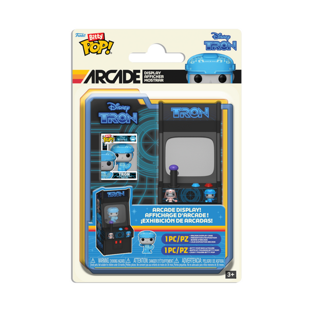 Figurine Bitty POP Arcade Disney Tron de FUNKO dans son boîtier acrylique rigide avec couvercle amovible