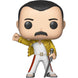Vue latérale de la figurine Funko POP Freddie Mercury avec micro, représentant le concert de Wembley 1986