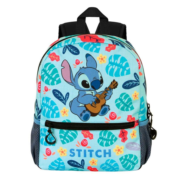 Vue de face du sac à dos Disney Stitch 33 cm avec logo KARACTERMANIA et design coloré
