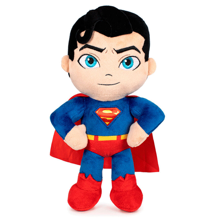 Peluche Superman DC Comics de 32 cm avec costume bleu et cape rouge, fabriquée par PLAY BY PLAY.