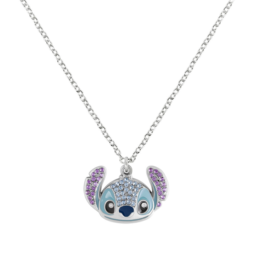 Collier Disney Stitch avec pendentif tête orné de pierres scintillantes sur fond blanc