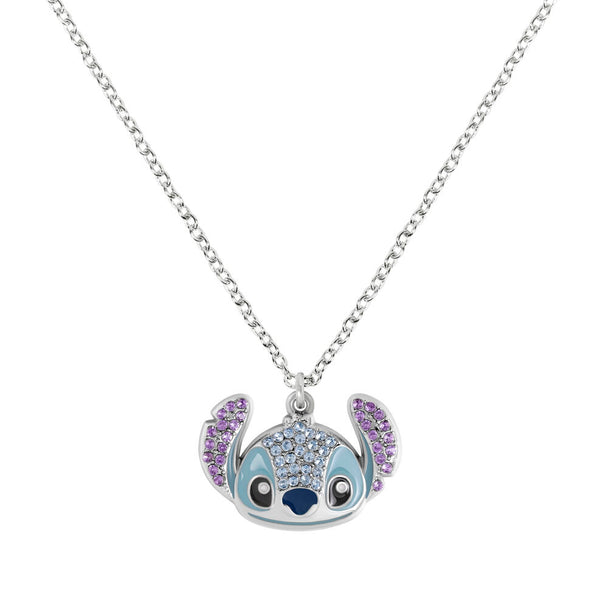 Collier Disney Stitch avec pendentif tête orné de pierres scintillantes sur fond blanc