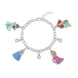 Bracelet Disney Princesses PEERS HARDY en argent 925, présentant les charms d'Ariel, Blanche-Neige, Aurore et Jasmine, sur un fond blanc éclatant.