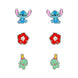 Set complet de 3 paires de boucles d'oreilles Stitch en argent plaqué avec fleurs rouges et ourson Scrump