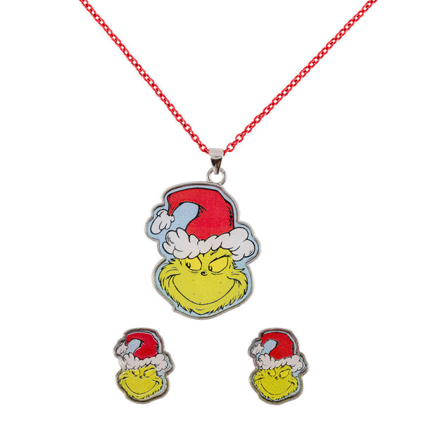 Image du collier Grinch avec son bonnet de Noël rouge, un bijou festif parfait pour célébrer les fêtes de fin d'année avec une touche d'humour.