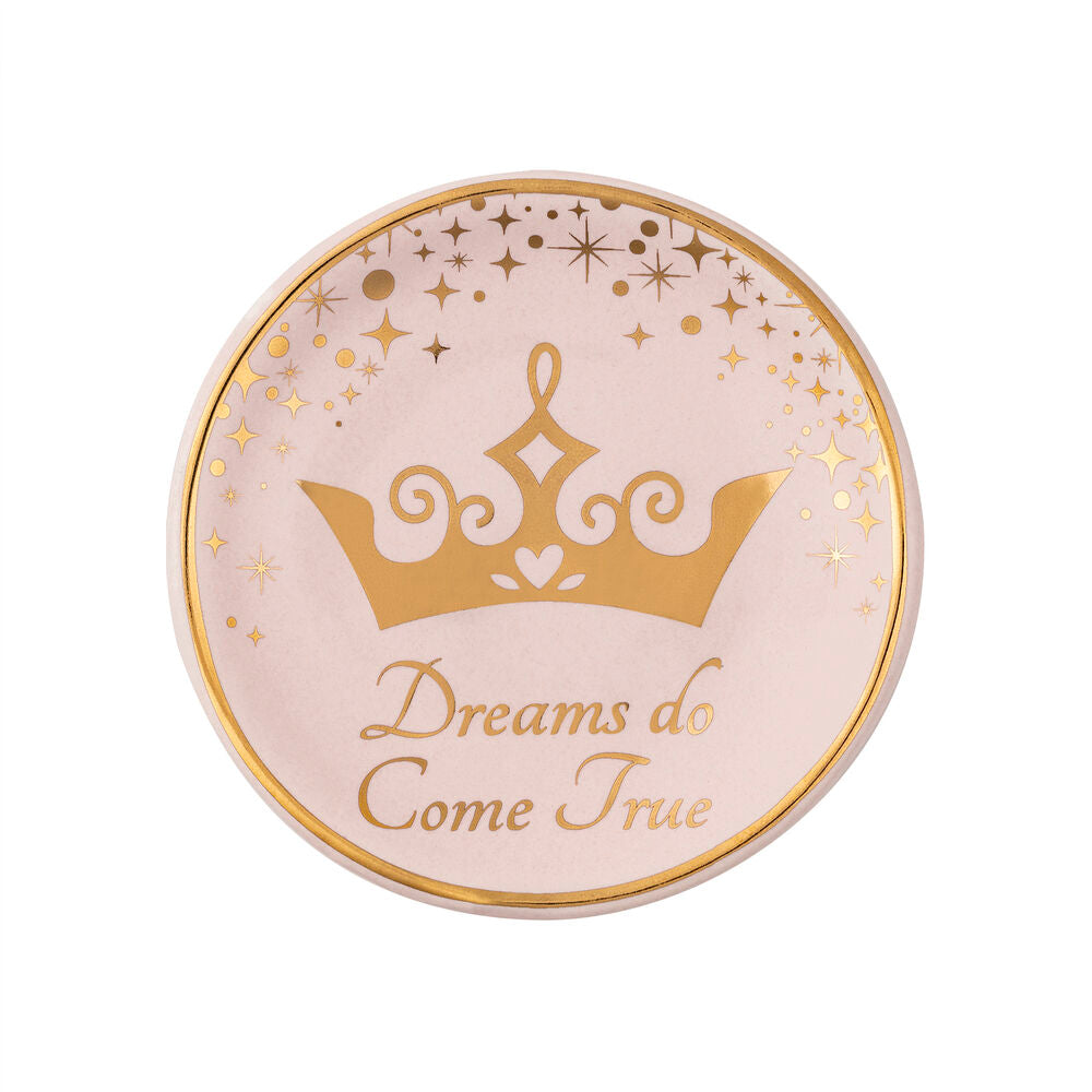 Set complet avec boucles d'oreilles cœur et plateau doré présenté sur un fond neutre élégant