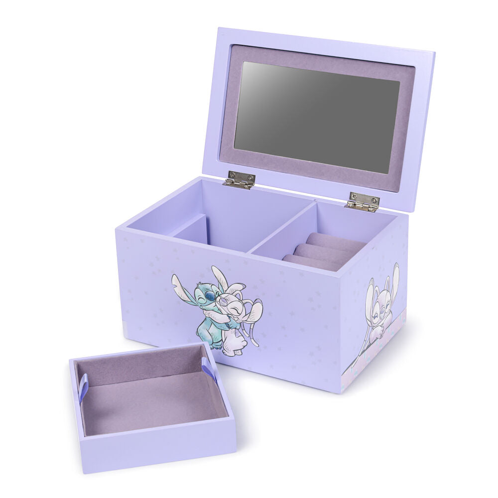 Intérieur de la boîte à bijoux Disney montrant l'espace de rangement