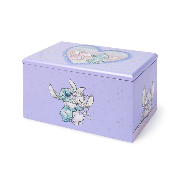Boîte à bijoux violette Disney Stitch & Angel avec couvercle charnière fermée