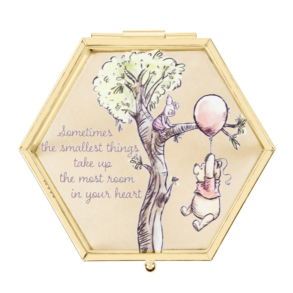 Boîte à bijoux dorée PEERS HARDY avec illustration de Winnie l'Ourson sur le couvercle